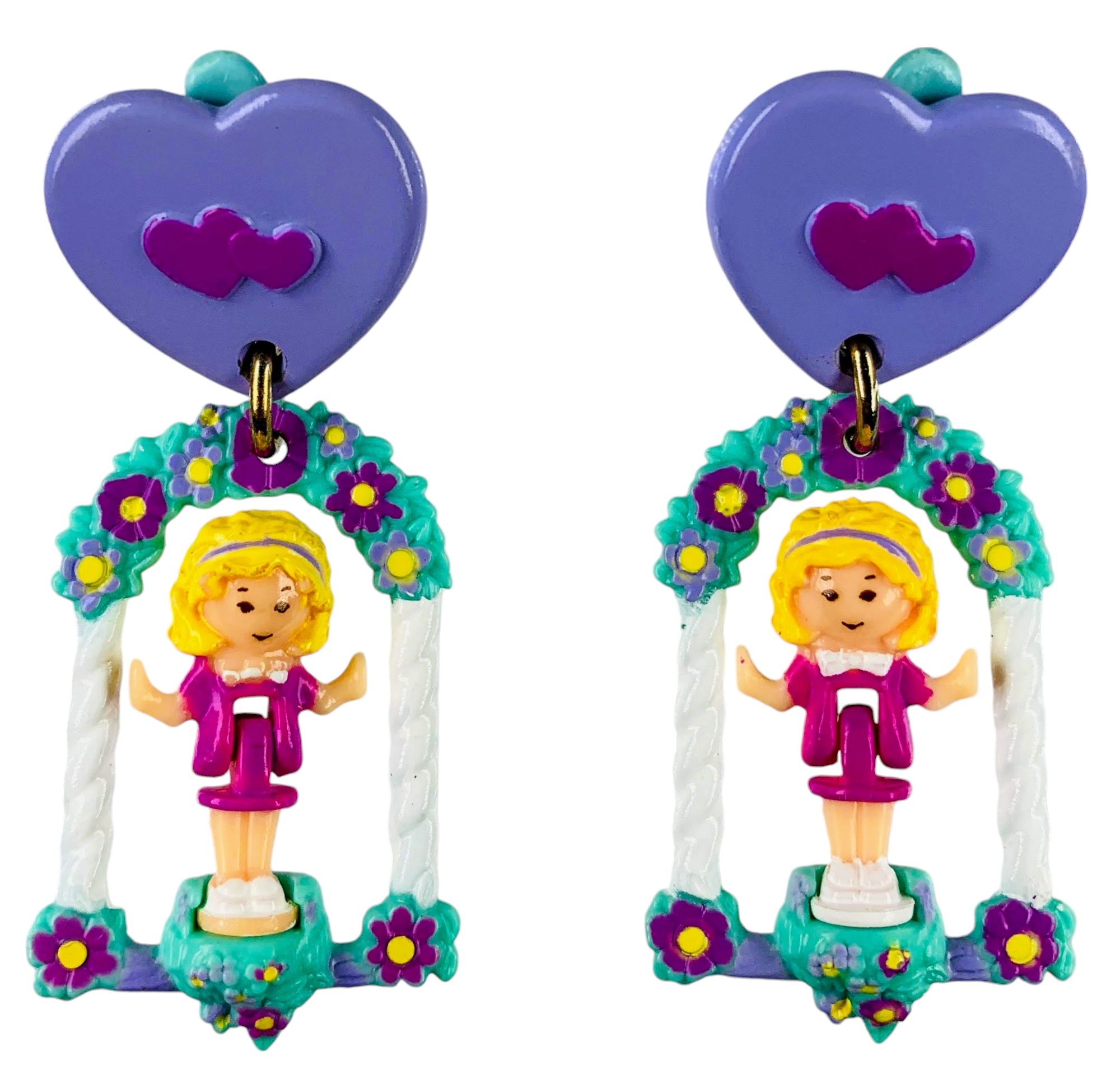 Ultra Rare 1993 Polly Pocket Beauty Pageant Earrings (AKA Dreamland Earrings) Variation - Complete Vintage Bluebird HTF Clip-On hot Jewel Fun